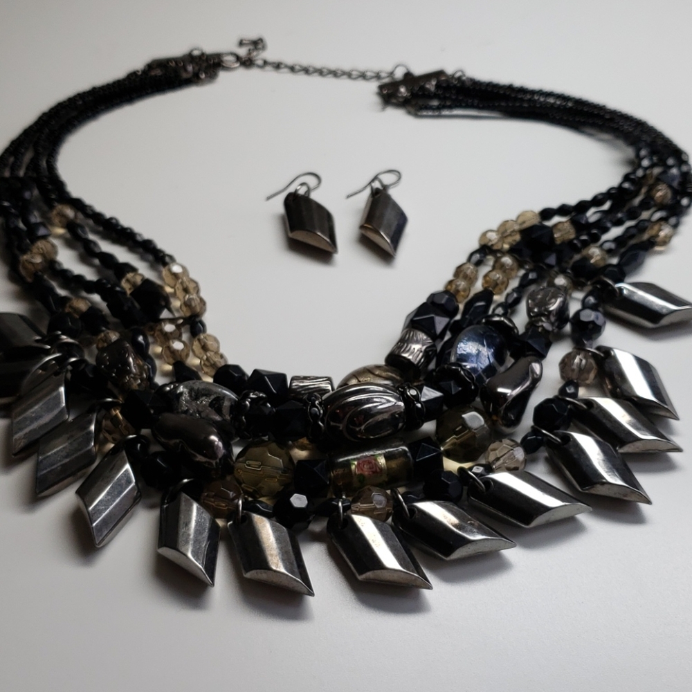 Black and Silver Necklace and earring set